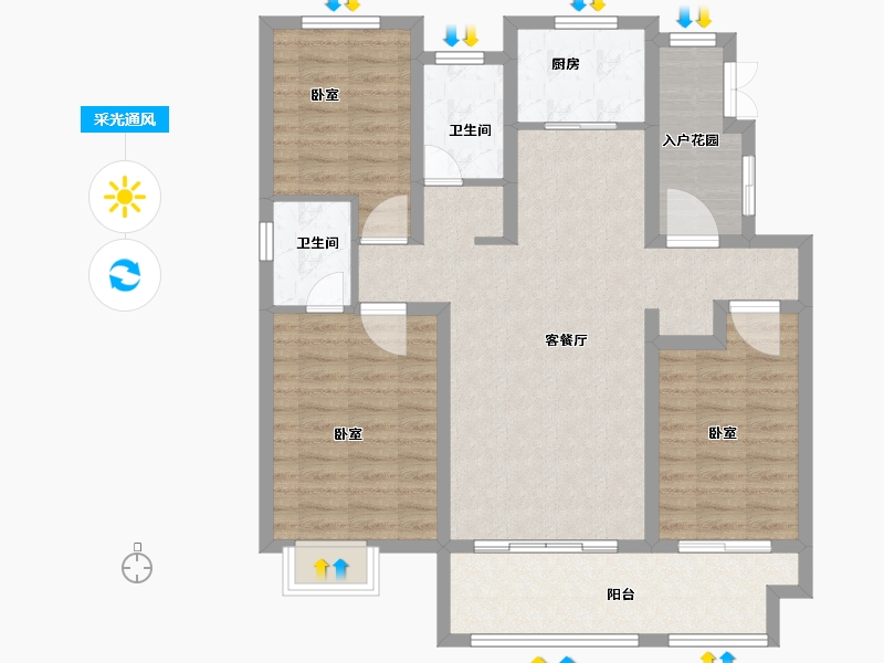 山东省-菏泽市-冠泽海棠湾-100.39-户型库-采光通风