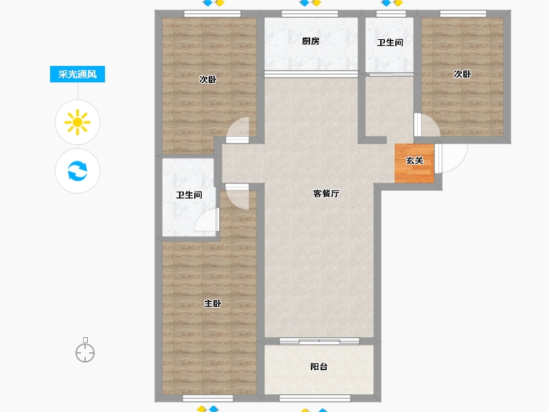 山东省-淄博市-凯瑞鑫园-105.04-户型库-采光通风