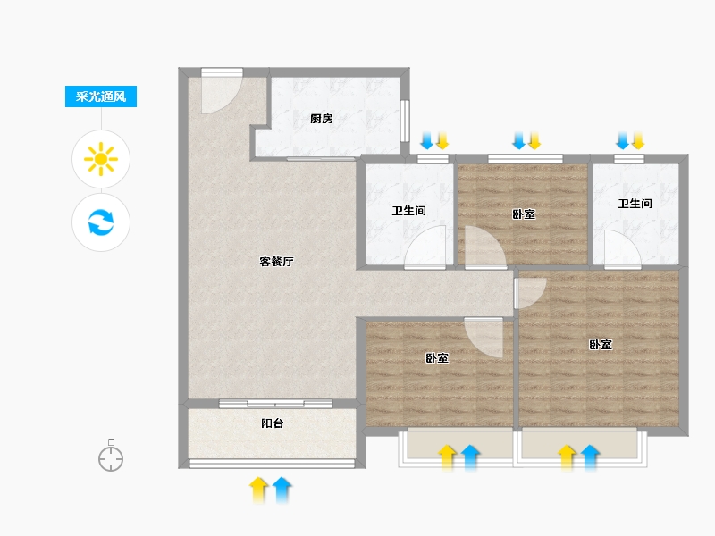 河南省-郑州市-宝能郑州中心-103.00-户型库-采光通风