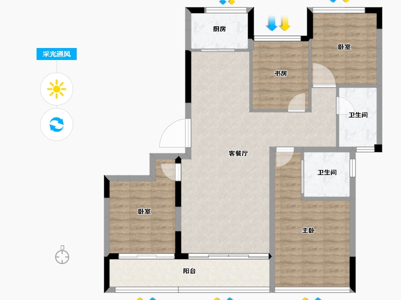 河南省-洛阳市-荣盛中心-105.20-户型库-采光通风