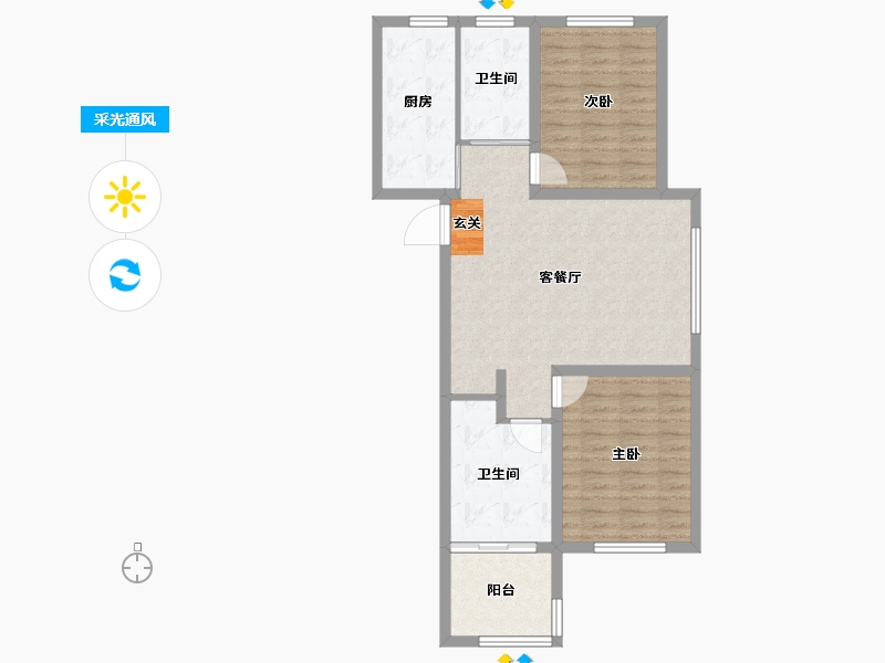 山东省-淄博市-凯瑞鑫园-80.00-户型库-采光通风