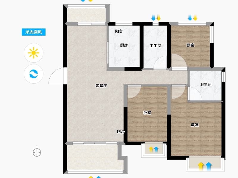 河南省-郑州市-信保·春风十里-90.18-户型库-采光通风