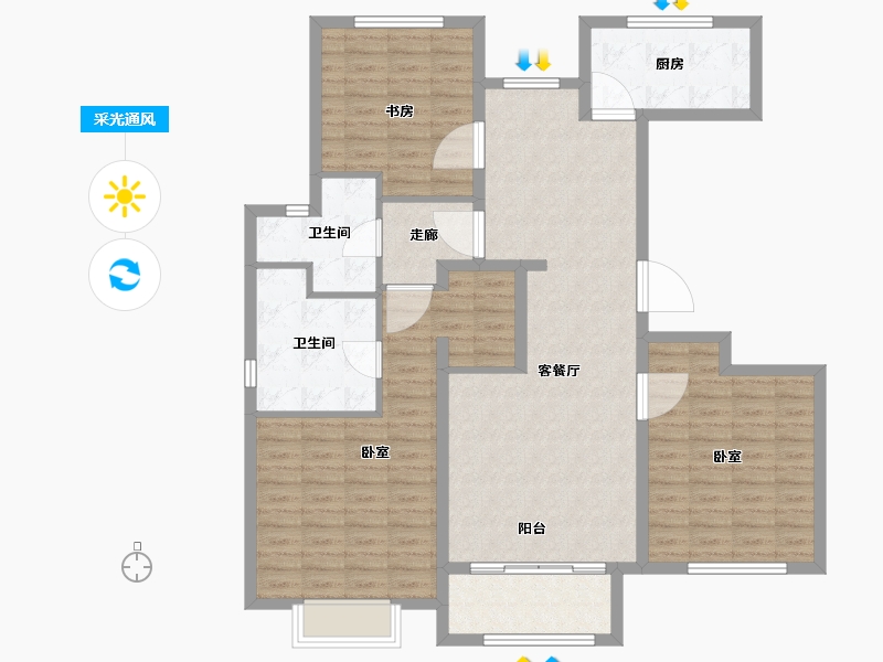 山东省-德州市-乐陵大苑·香榭里-117.00-户型库-采光通风