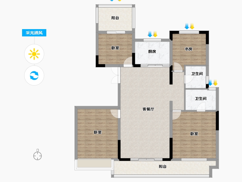 河南省-洛阳市-京熙帝景3期-127.57-户型库-采光通风