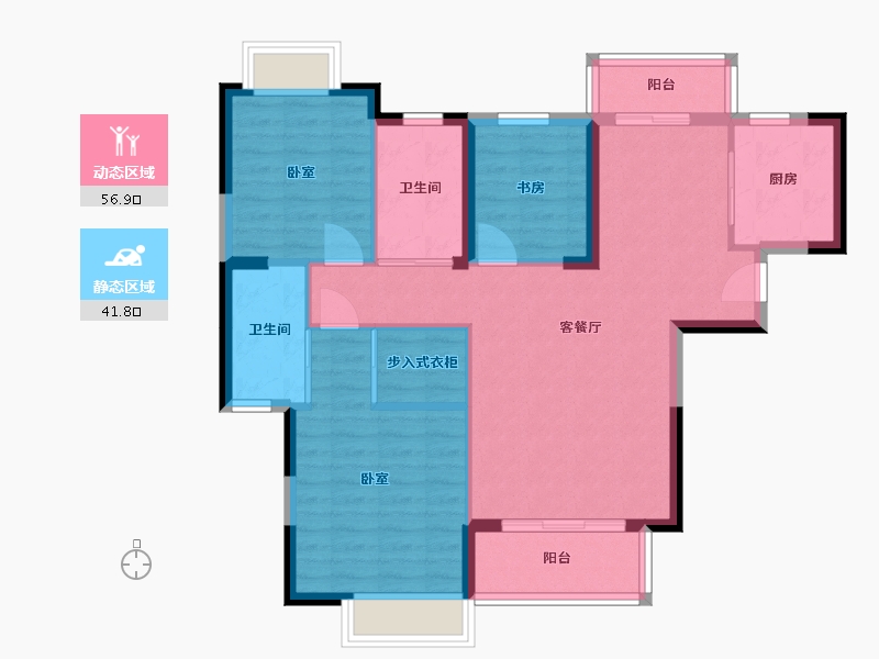 湖北省-武汉市-葛洲坝华庄-88.75-户型库-动静分区