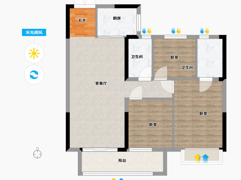 湖北省-武汉市-天纵时代天樾-85.33-户型库-采光通风