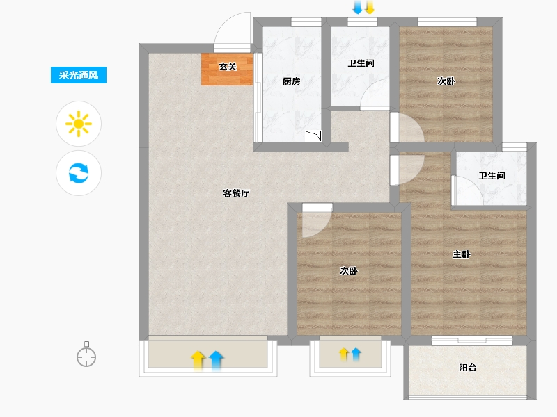 山东省-淄博市-柳泉悦府-75.71-户型库-采光通风