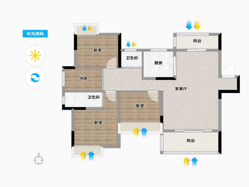 湖北省-黄石市-航宇仁智山水天悦-118.00-户型库-采光通风