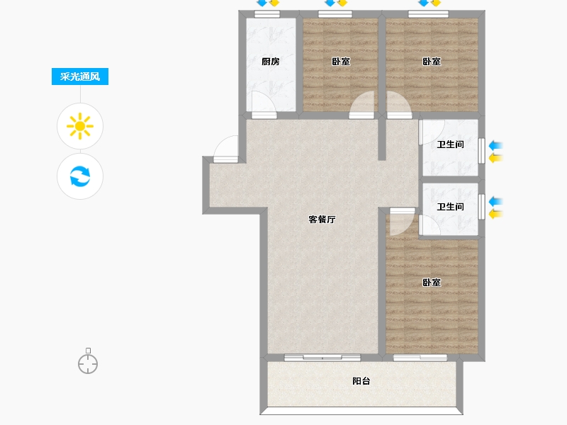 河南省-信阳市-坤瑞·御园-103.00-户型库-采光通风