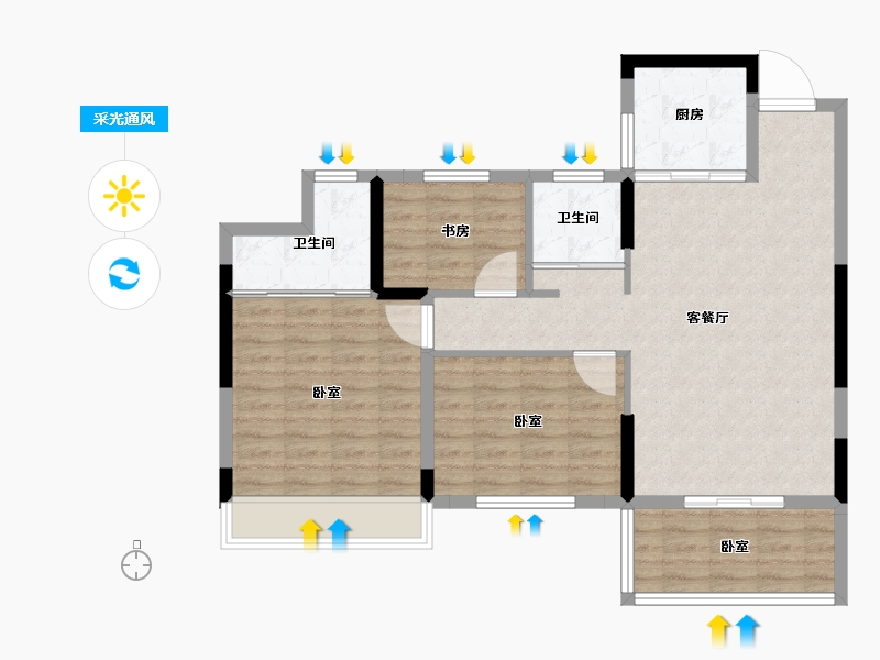 湖北省-黄石市-航宇仁智山水天悦-89.86-户型库-采光通风