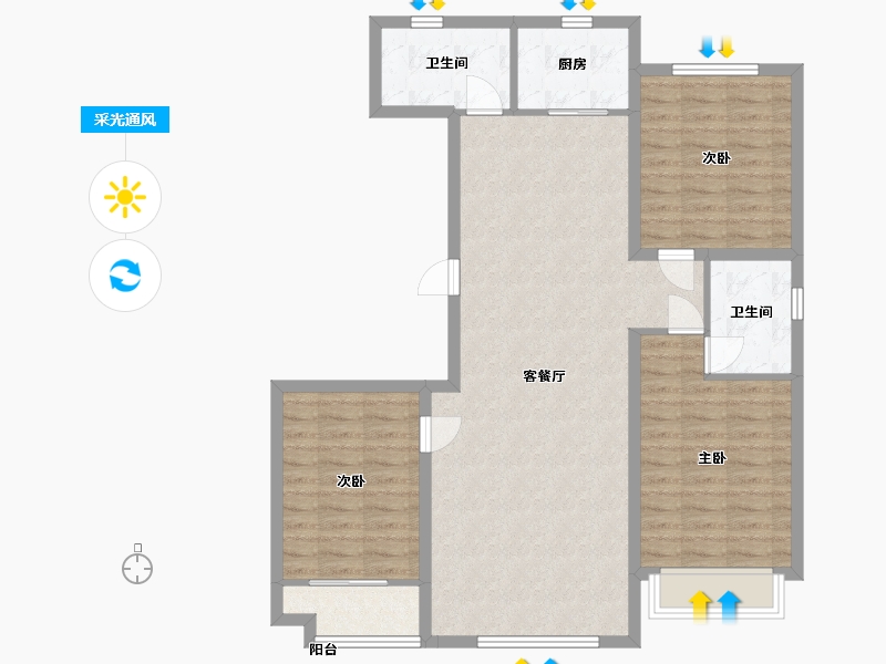 山东省-潍坊市-金鼎世家-102.40-户型库-采光通风