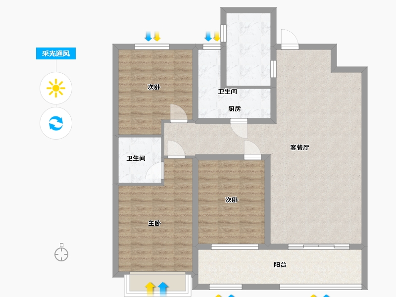 山东省-潍坊市-金鼎世家-104.00-户型库-采光通风