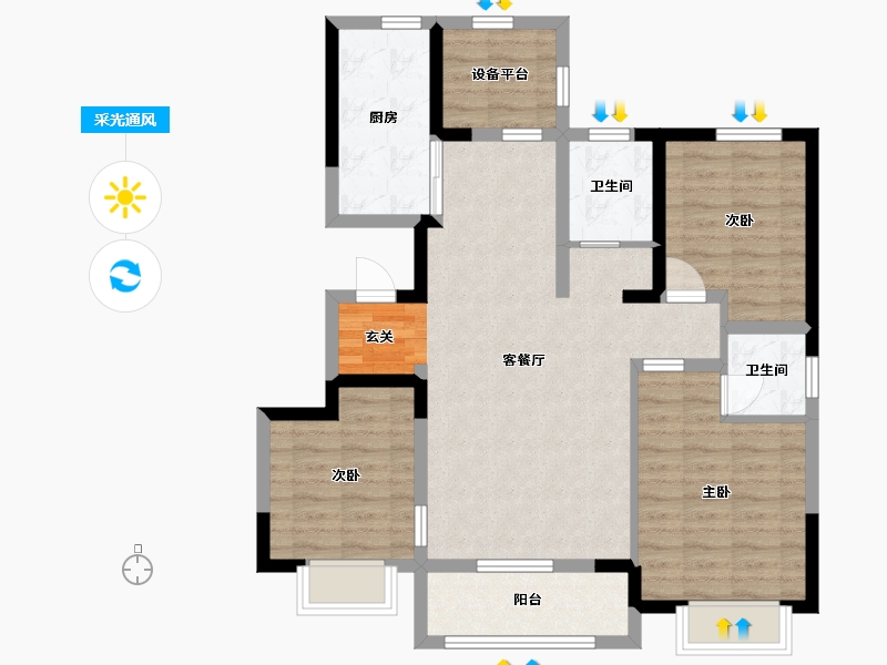 山东省-潍坊市-德润天宸-88.88-户型库-采光通风