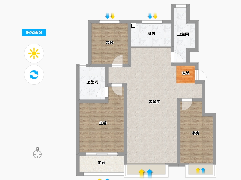 山东省-淄博市-柳泉悦府-91.69-户型库-采光通风