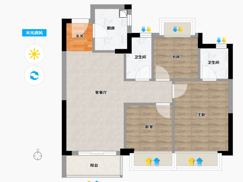 湖南省-长沙市-华远·海蓝郡-62.00-户型库-采光通风