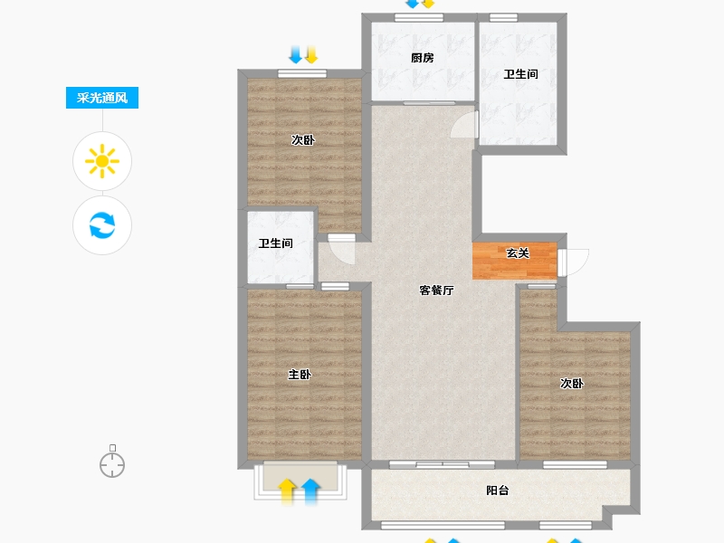 山东省-潍坊市-金鼎世家-108.80-户型库-采光通风