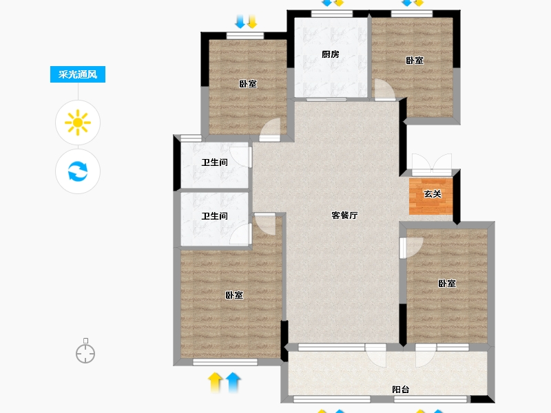 山东省-潍坊市-恒信绿城春风江南-111.00-户型库-采光通风