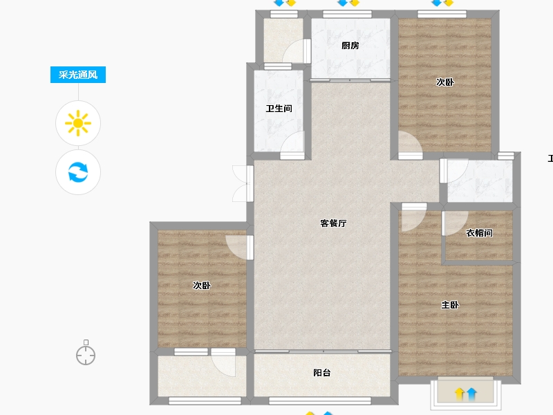 山东省-威海市-世昌名都-107.00-户型库-采光通风