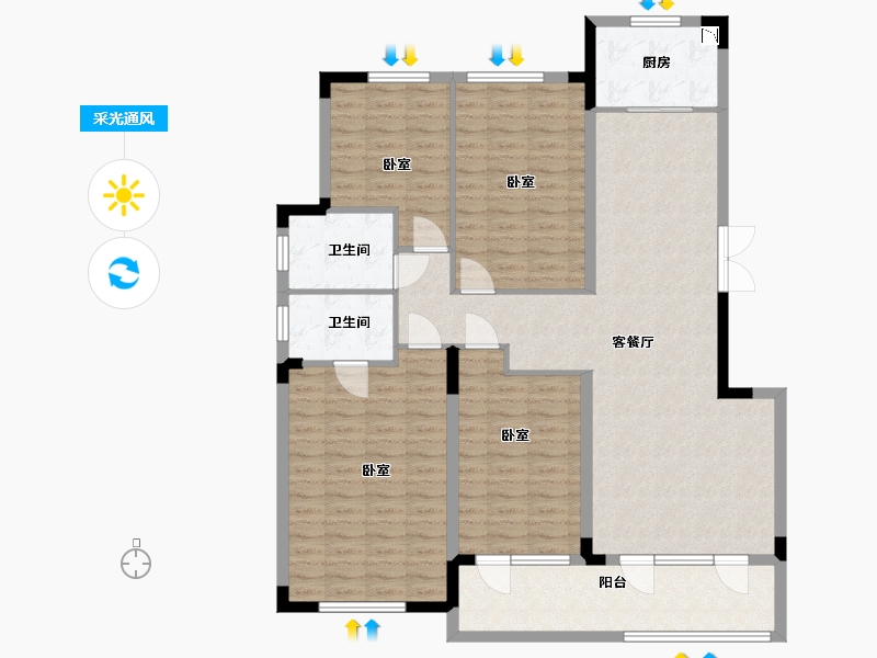 湖北省-武汉市-洺悦芳华-132.00-户型库-采光通风