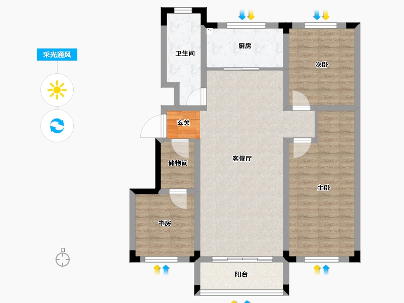 山东省-淄博市-远方凤栖园-91.73-户型库-采光通风