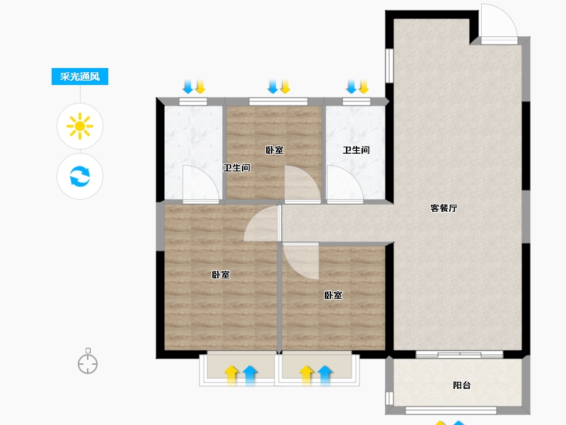 湖北省-武汉市-汉阳城二期云顶-94.31-户型库-采光通风