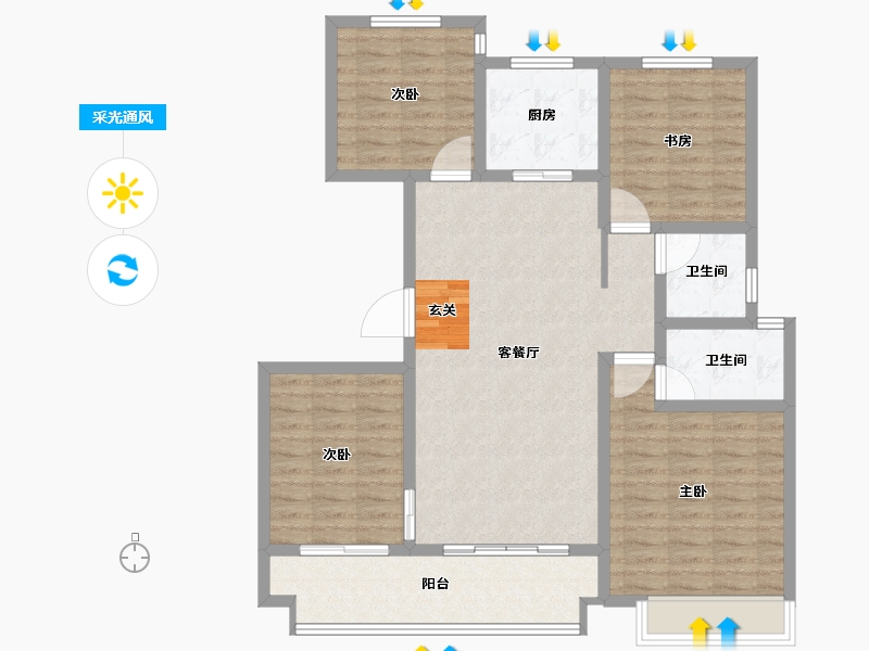 山东省-淄博市-般河郦景-107.00-户型库-采光通风