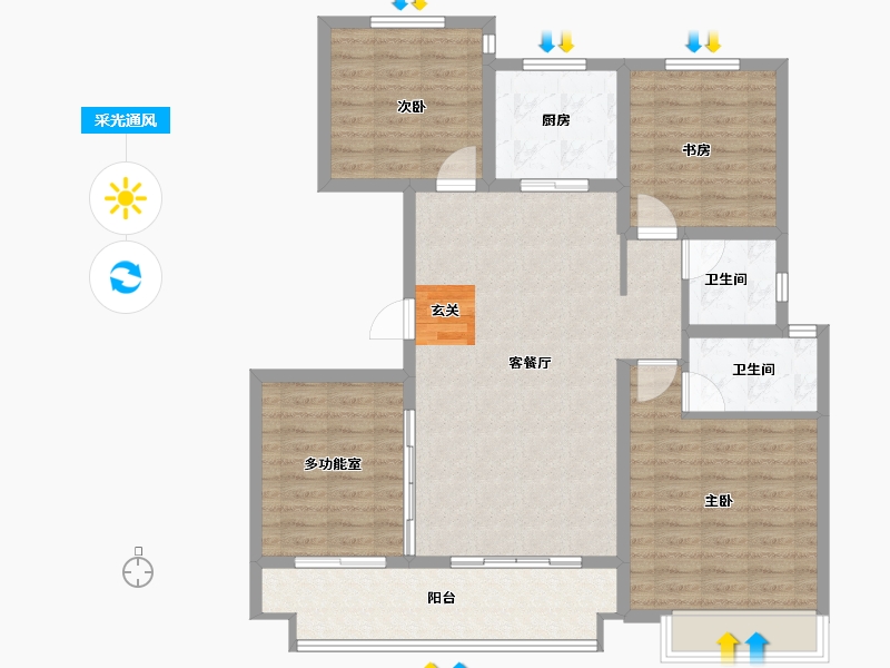 山东省-淄博市-般河郦景-107.00-户型库-采光通风