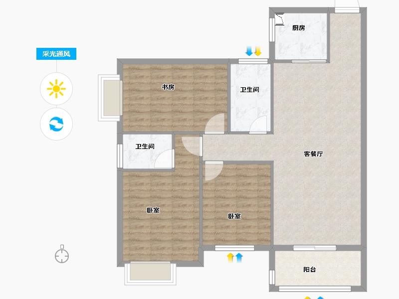 湖北省-孝感市-嘉国·铭座-101.34-户型库-采光通风