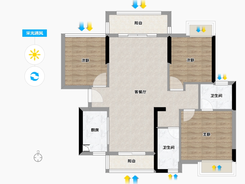 广东省-惠州市-花样年花好园-85.30-户型库-采光通风