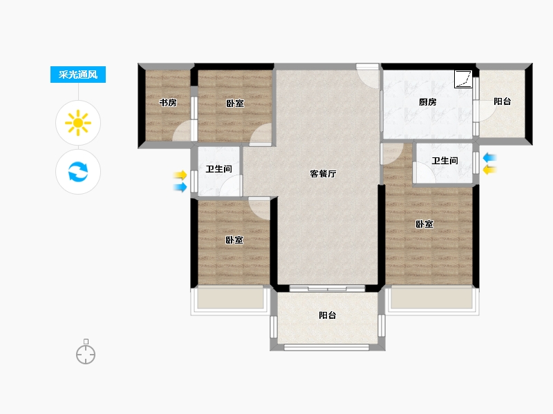 广东省-湛江市-方圆金海湾豪庭-88.76-户型库-采光通风