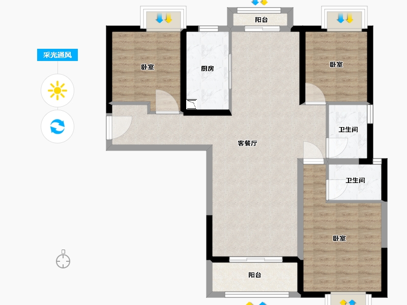 湖北省-武汉市-洺悦芳华-94.68-户型库-采光通风