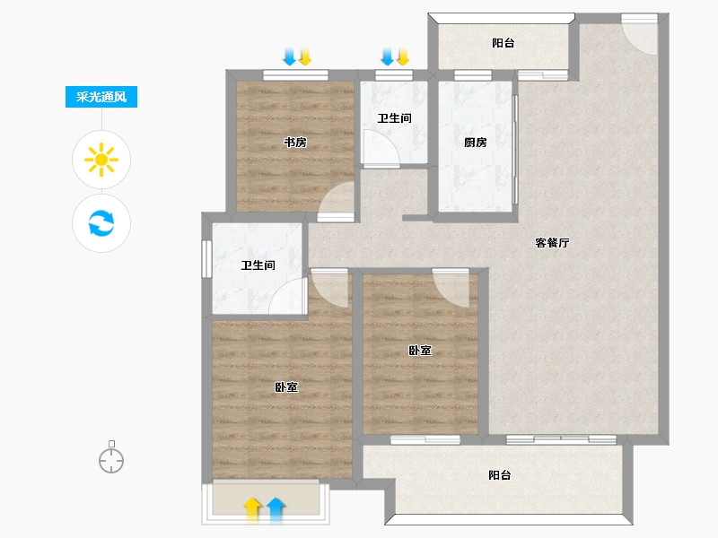 河南省-信阳市-坤瑞·御园-100.70-户型库-采光通风