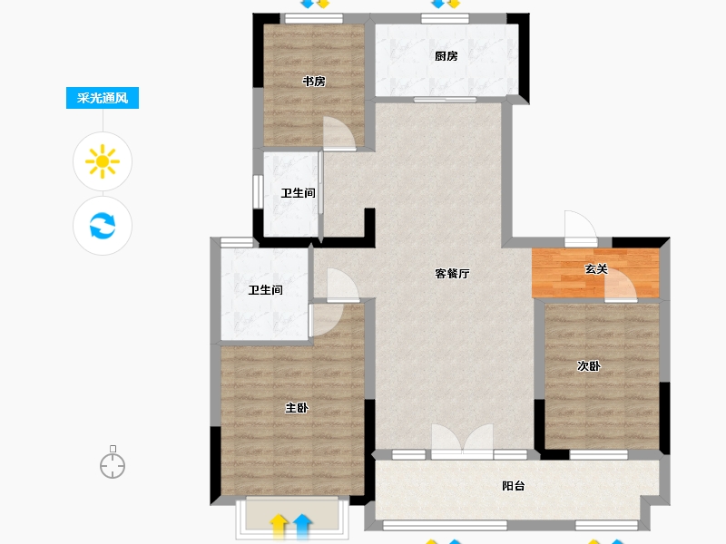 山东省-潍坊市-绿地新里城-98.40-户型库-采光通风