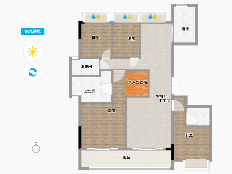 湖北省-武汉市-方园-141.00-户型库-采光通风