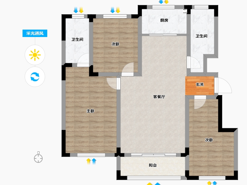 山东省-淄博市-远方凤栖园-95.53-户型库-采光通风