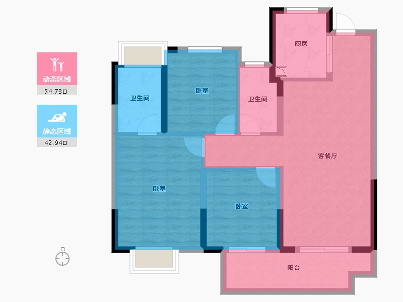 湖北省-武汉市-新希望锦粼九里-87.48-户型库-动静分区