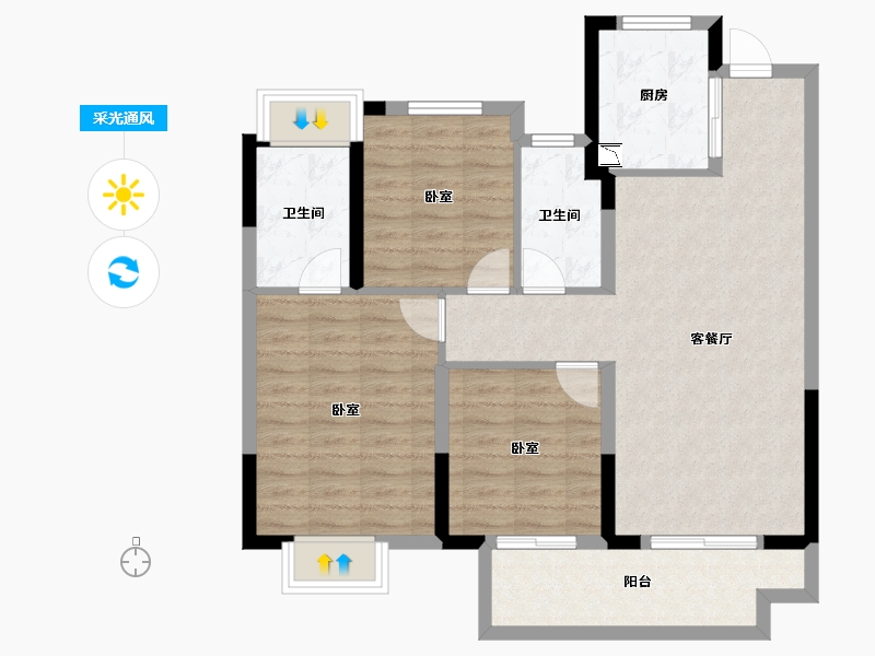 湖北省-武汉市-新希望锦粼九里-87.48-户型库-采光通风