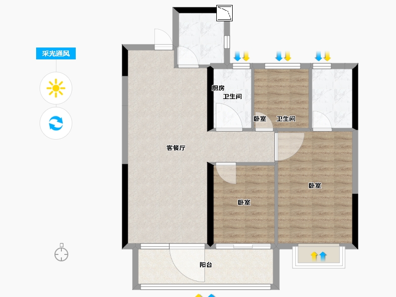 湖北省-黄石市-黄石当代满堂悦MOMΛ-86.92-户型库-采光通风