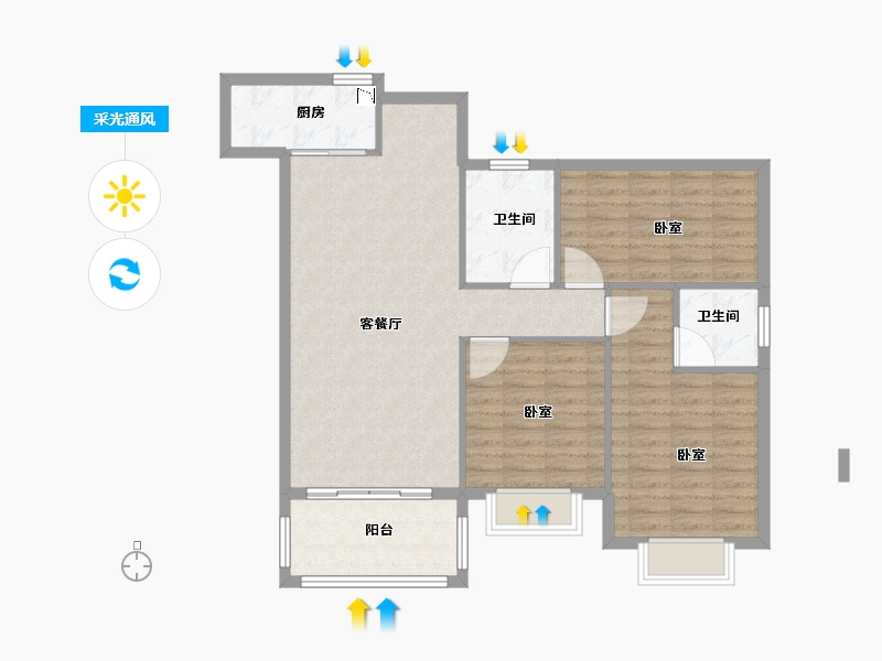 湖北省-孝感市-凤凰新城3期-96.66-户型库-采光通风