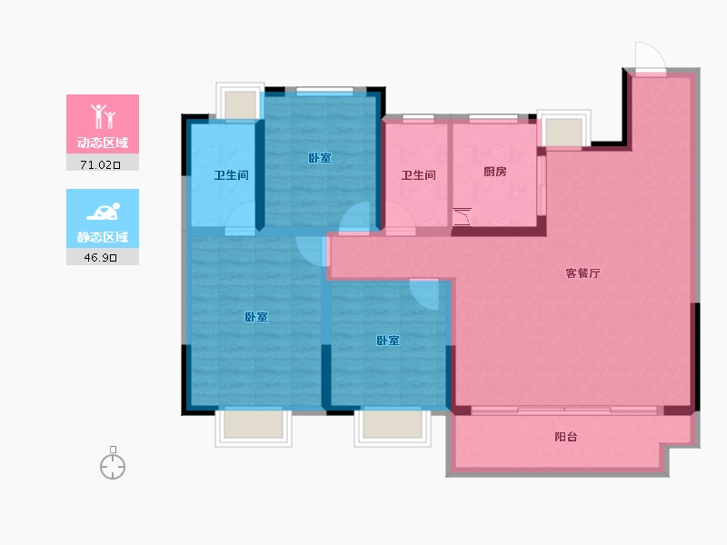 湖北省-武汉市-新希望锦粼九里-106.10-户型库-动静分区