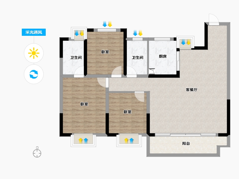 湖北省-武汉市-新希望锦粼九里-106.10-户型库-采光通风