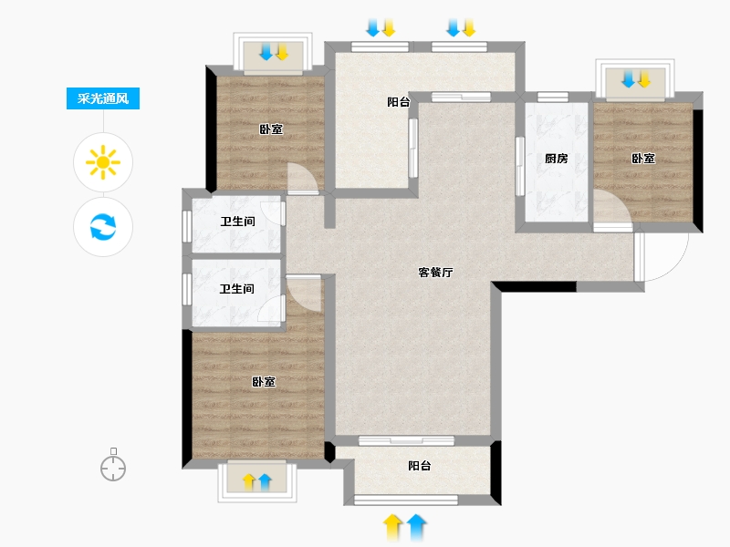 湖北省-宜昌市-巴黎香颂-93.66-户型库-采光通风