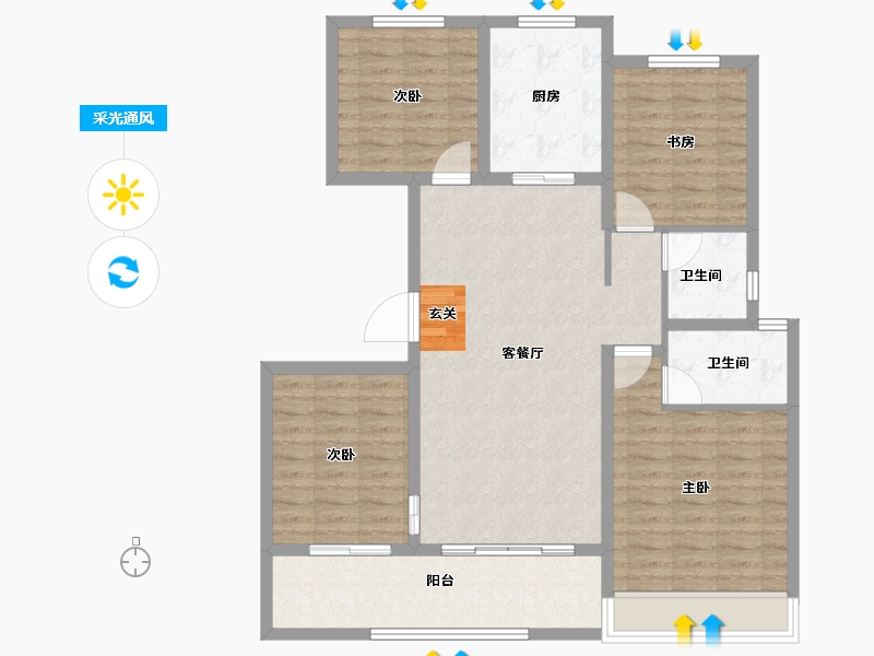 山东省-淄博市-般河郦景-107.00-户型库-采光通风