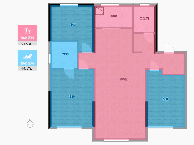 辽宁省-抚顺市-汇银东樾-90.77-户型库-动静分区