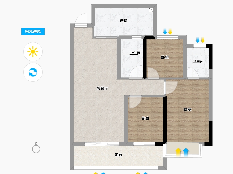 湖北省-孝感市-民邦壹号院-82.98-户型库-采光通风