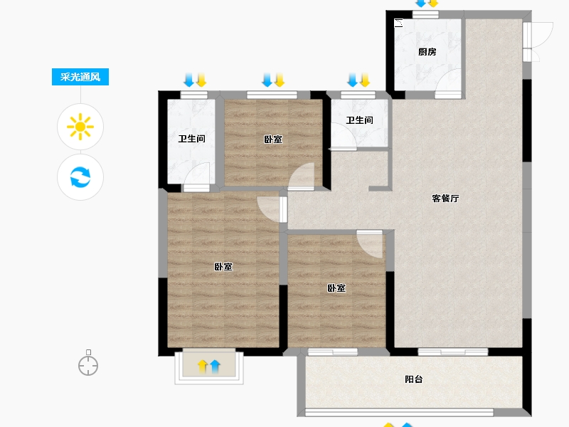 湖北省-咸宁市-鄂南半山公馆-95.16-户型库-采光通风