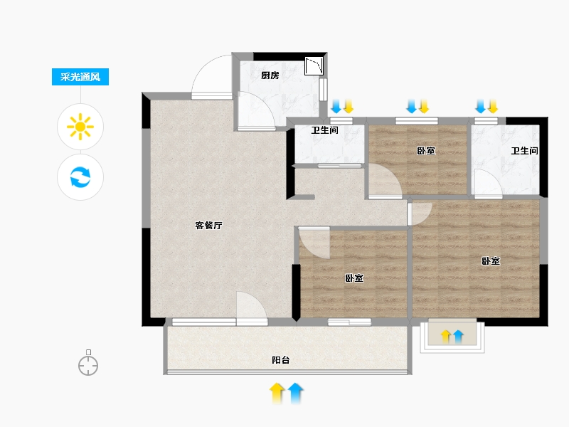 湖北省-黄石市-黄石当代满堂悦MOMΛ-87.00-户型库-采光通风