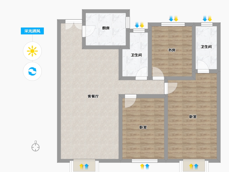 山东省-潍坊市-恒信•天悦-92.05-户型库-采光通风