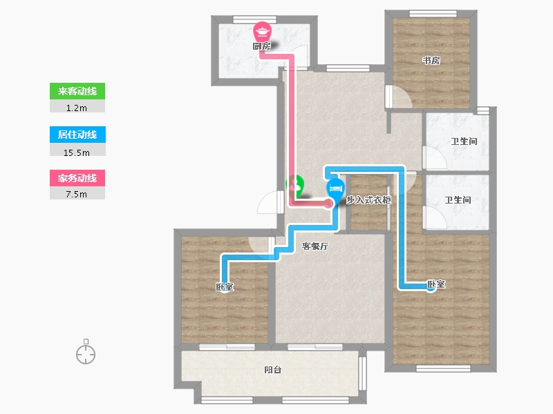 山东省-潍坊市-恒信绿城·百合花园-95.97-户型库-动静线