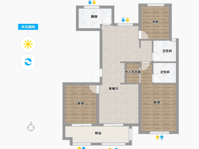 山东省-潍坊市-恒信绿城·百合花园-95.97-户型库-采光通风